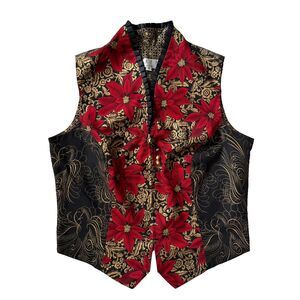 Vintage TAPP NY Poinsettia Vest Sz S Christmas Holiday Tapestry Damask Novelty
